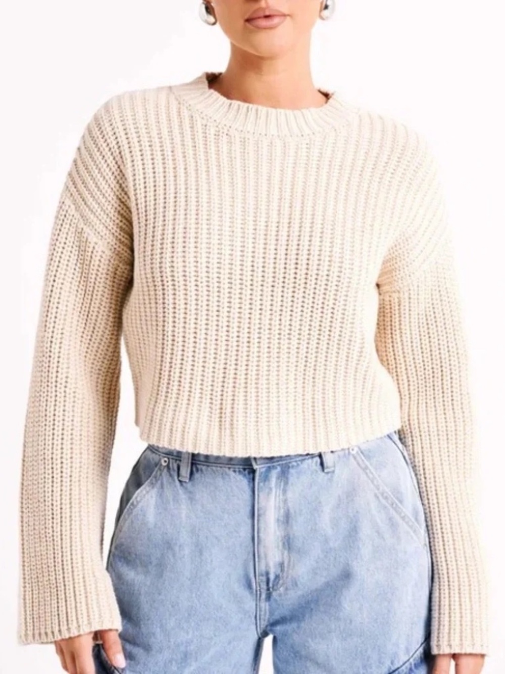 Meshki Didi Cropped Cream Chunky Knit Jumper